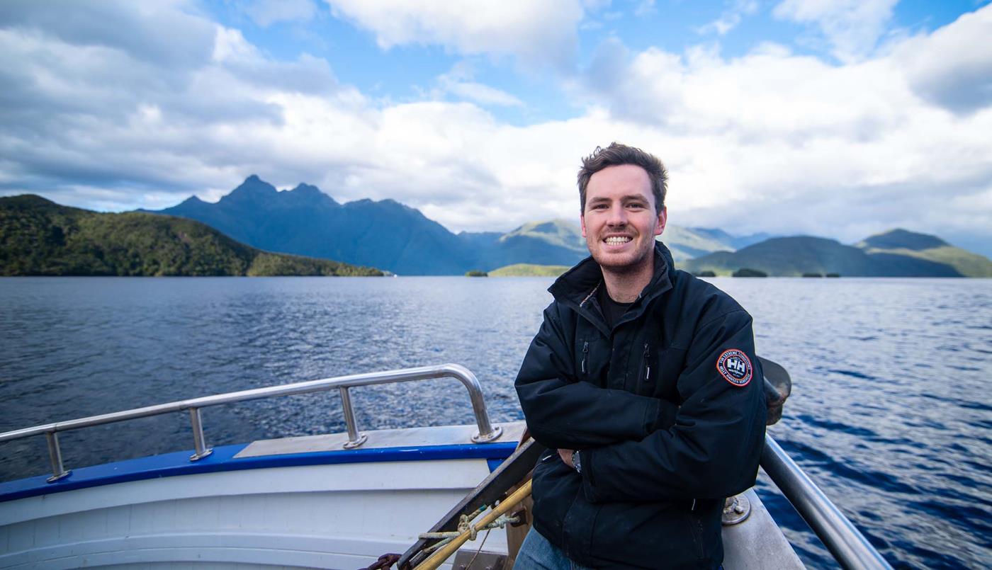 Researcher Jack Beagley in Doubtful Sound