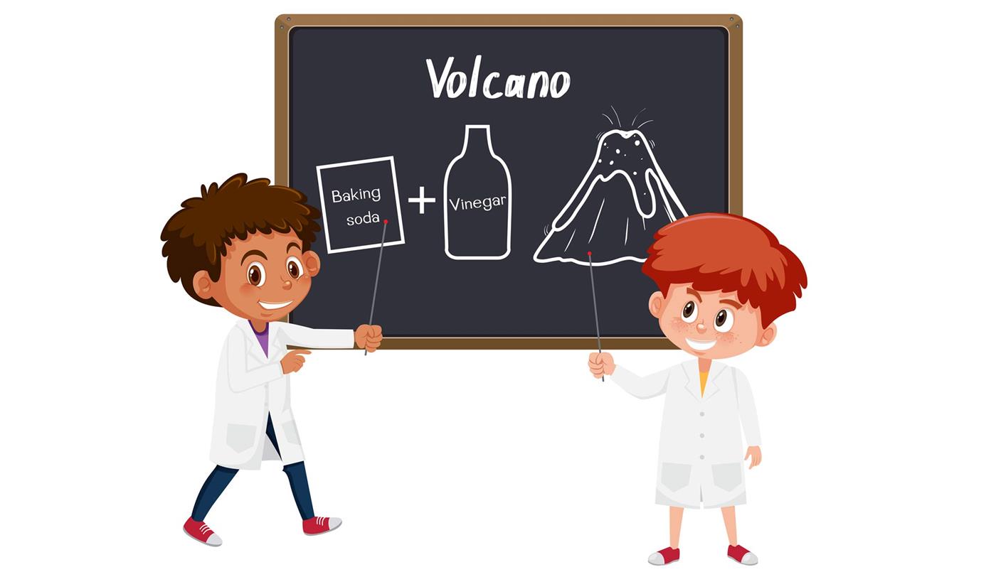 Children making a volcano