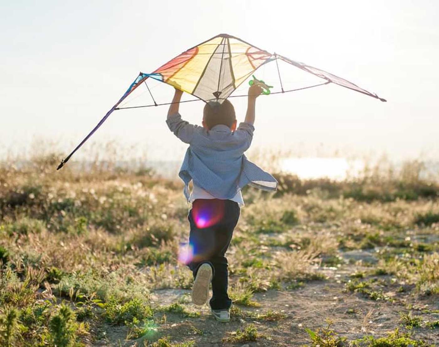 Boy flying a kite on the beach