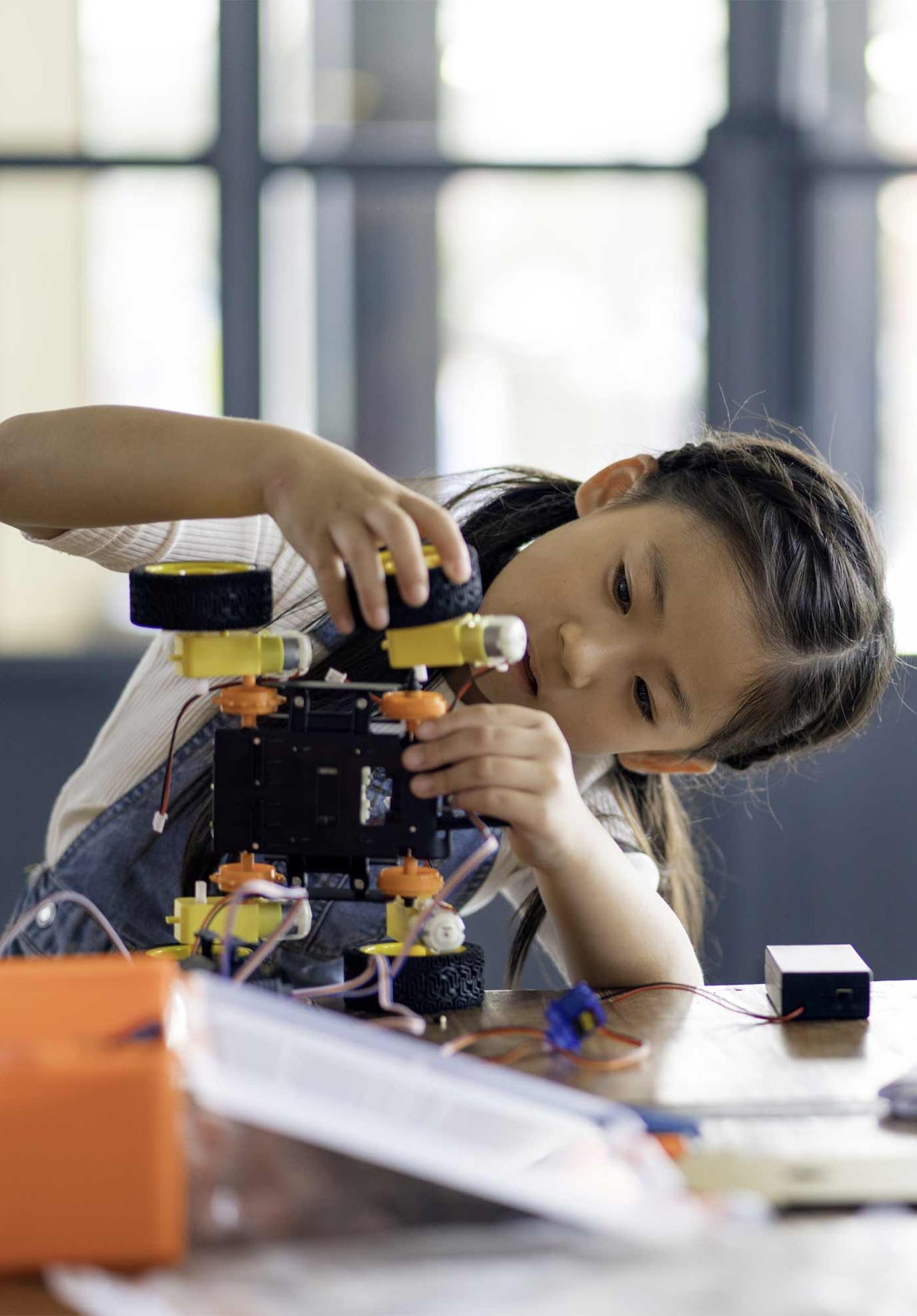 student working on robotics